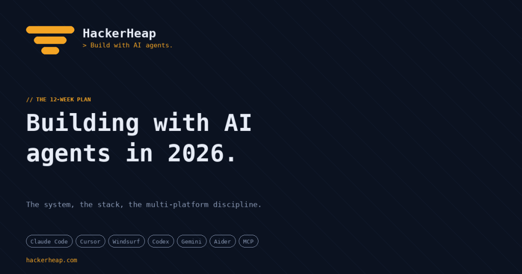 Featured image: HackerHeap is back with a 12-week plan to cover building with AI coding agents — Claude Code, Cursor, Windsurf, Codex, Gemini, Aider, and MCP.
